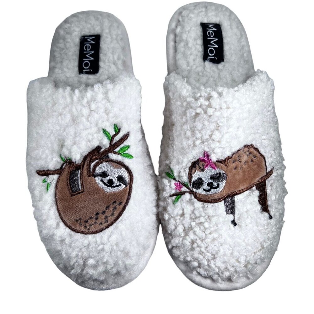 MeMoi Womens Lazy Daze Sloth Slippers Bedroom House Shoes L 9/10 Hard Bottoms